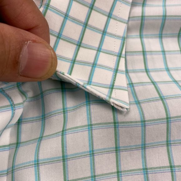 Brooks Brothers Slim Fit Shirt Men 17 - 35 White Green Checkered Polo Non-Iron - Picture 6 of 10